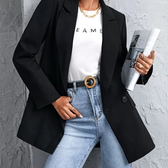 Lapel Neck Double Button Split Back Blazer - Picture 6 of 6